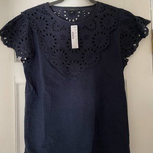 JCrew Flutter Sleeve Eyelet Tee Sz S NWT
